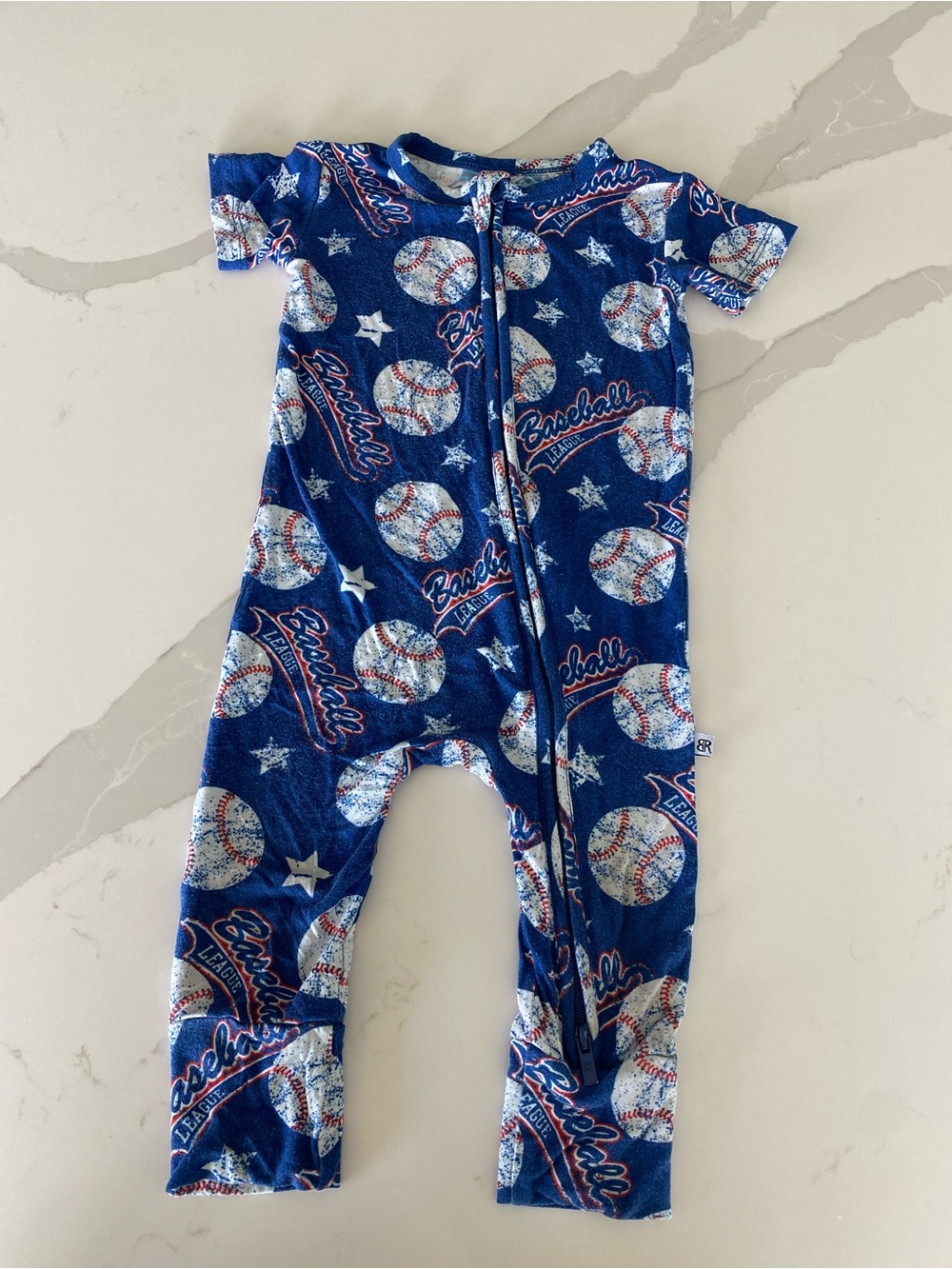 Bums & Roses Blue Baseball Print Bamboo Zippy 9-12M